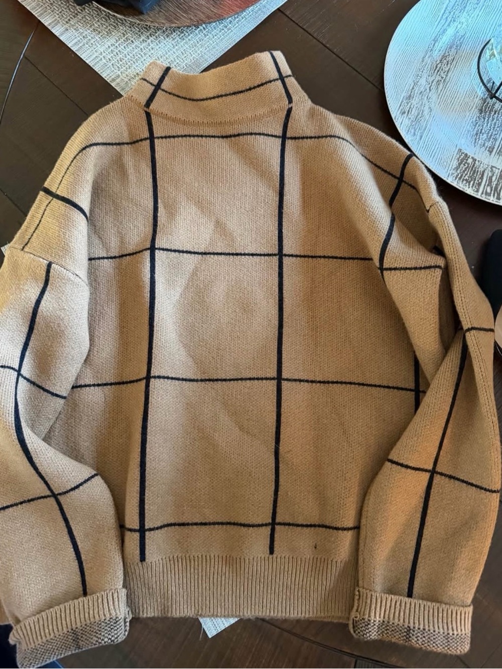 bohme Tan Windowpane Knit Pullover Sweater